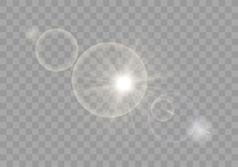 Wall Mural - cute sunlight special lens flash light effect on transparent background. front sun lens flash. blur 