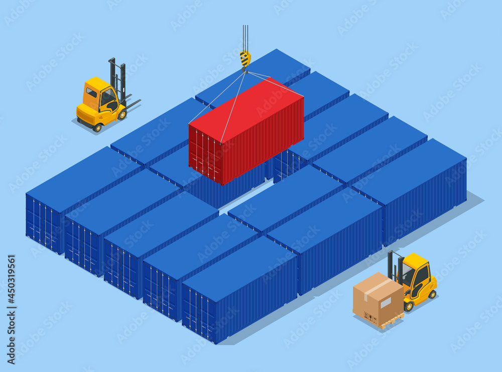 Isometric Automated Transport Vehicles Container Loading Cargo ...
