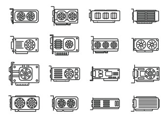 Poster - Graphics card icons set outline vector. Video board