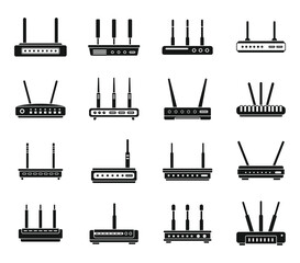 Sticker - Modem icons set simple vector. Internet router