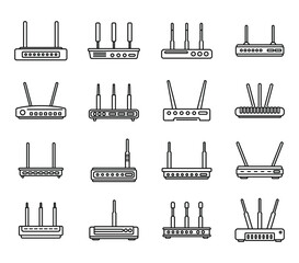 Poster - Modem icons set outline vector. Internet router