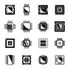 Poster - Processor icons set simple vector. Central computer card