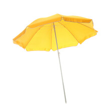 Open Yellow Beach Umbrella Isolated On White