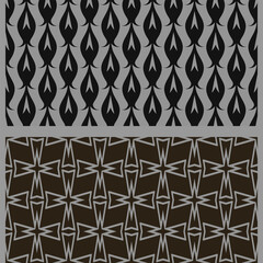 Vector set of monochrome background patterns with decorative elements. Used colors: black, gray. Seamless pattern, texture.