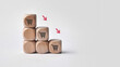 © fidaolga - Wooden cubes with drawings of shopping baskets with up arrows. Symbol of sales growth