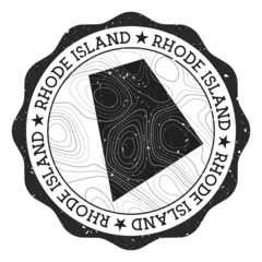 Wall Mural - Rhode Island outdoor stamp. Round sticker with map of us state with topographic isolines. Vector illustration. Can be used as insignia, logotype, label, sticker or badge of the Rhode Island.