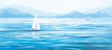 Vector Blue Sea View And Yachts.