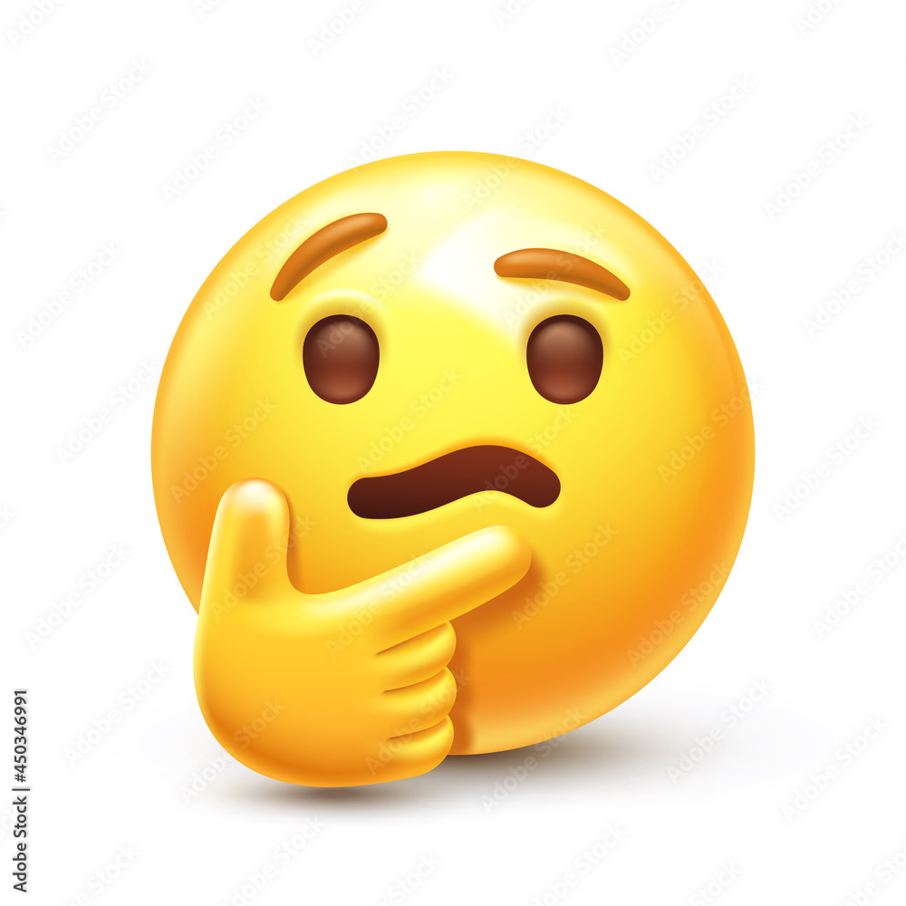 Thinking emoji. Chin thumb emoticon, pondering yellow face with ...