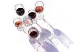 Fototapeta Tulipany - Wine of different varieties in glasses on a white background.