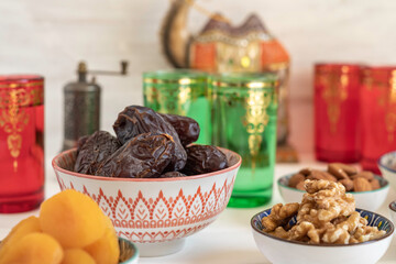 Canvas Print - Date fruits for Moroccan tea drinking.