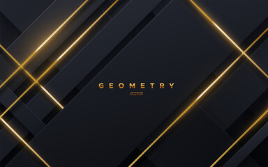 Wall Mural - abstract black background with golden glowing strings.