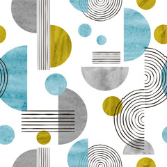 Wall Mural - Seamless abstract trendy pattern with circles. Geometric background with watercolor shapes