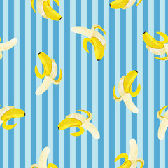 Wall Mural - Seamless banana pattern. Vector striped background with fruits.