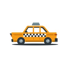 Vector Illustration Of Vintage Yellow New York Taxi. Retro Taxi Cab Vector Simple Cartoon 