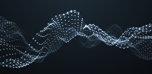Poster - Abstract background of points and lines. Cyber wave. Big data stream. 3d rendering