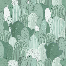 Seamless Pattern With Cactus And Painted Textures. Ideal For Fabric, Textile. Vector Pastel Background