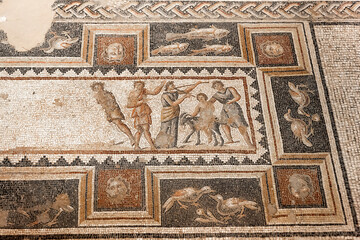 The Dionysus House mosaic floor at Tzipori National Park in Israel.
