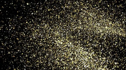 Wall Mural - Gold stars dust particles abstract background with shining golden floor particle Animation. Futuristic glittering fly movement flickering loop in space on black background.