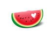 Wassermelone mit Herz ausgeschnitten, frisches und gesundes Obst,  
Vektor Illustration isoliert auf weißem Hintergrund
