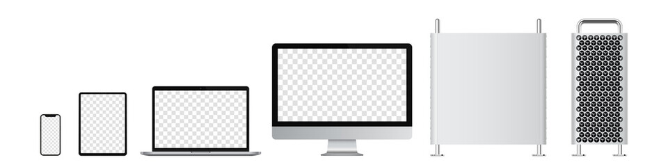 Poster - Realistic set of computer, monitor, laptop, tablet, smartphone. Vector illustration