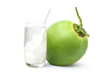 Wall Mural - Glass of coconut juice with fresh fruit isolated on white background.