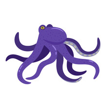 Cute Simple Minimalistic Vector Cartoon Purple Octopus Isolated On White Background