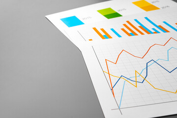 Poster - Business graph analysis documents on gray background