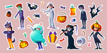 Halloween Stickers With People In Scary Costumes