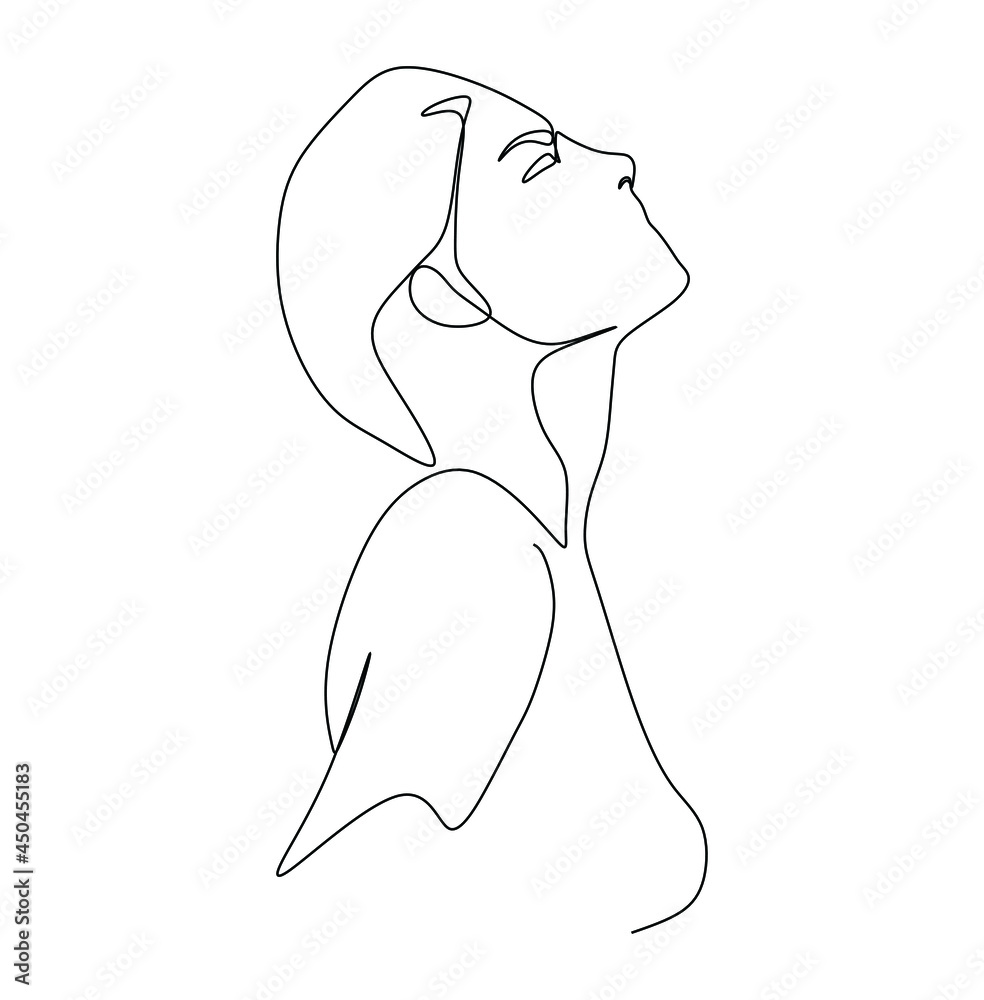 Continuous line art or One Line Drawing of a long hair woman picture ...