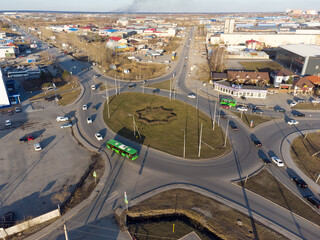 Wall Mural - Tyumen, Russia - April 21, 2021: Aerial view onto Scherbakova and Veteranov Truda streets intersection