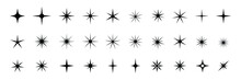 Sparkles, Stars And Bursts Icons, Twinkling Stars. Glowing Light Effect Star. Sparkles, Shining Burst. Christmas Vector Symbols Isolated.