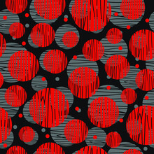 Seamless Pattern Red And Grey Circle With Black Background
