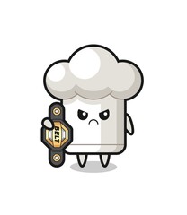 Sticker - chef hat mascot character as a MMA fighter with the champion belt