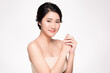 © kitthanes  - Beautiful young asian woman with clean fresh skin on white background, Face care, Facial treatment, Cosmetology, beauty and spa, Asian women portrait.