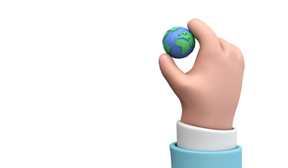 Wall Mural - Cartoon style hand holding a planet earth. Earth day concept. 3D Render