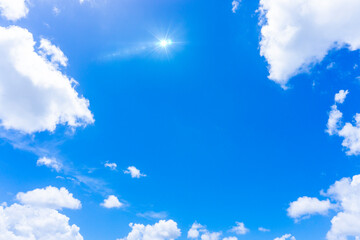 Wall Mural - 太陽の日差しと爽やかな青空と雲の背景素材_b_19