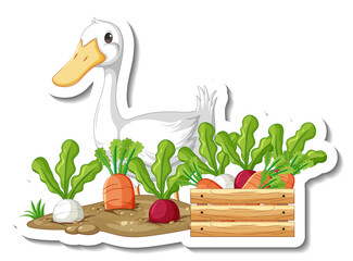 Sticker - Sticker template with a duck and many vegetable isolated