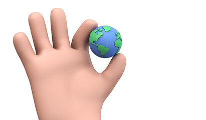 Wall Mural - Cartoon style hand holding a planet earth. Earth day concept. 3D Render