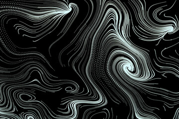 Poster - 3d abstract black white background. Ornamental flowing swirl shapes wallpaper. Spiral line art tracery surface ornament. Textured geometric repeat backdrop. Modern striped spirals design. Monochrome