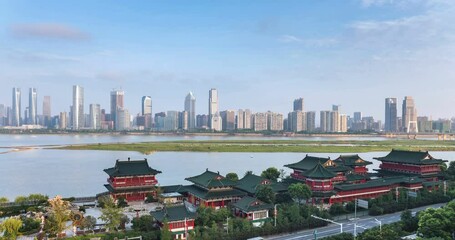 Fototapete - time lapse of the Nanchang cityscape in early morning, Jiangxi province, China.