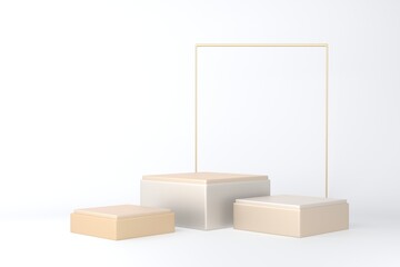 Wall Mural - Gold square pedestal or podium on white background for product demonstration.  3D rendering.