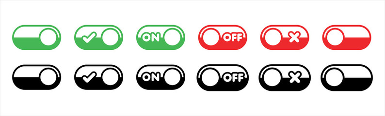 Set Icon On and Off toggle switch button. Vector illustration.