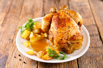 Wall Mural - roasted chicken with sauce and potatoes