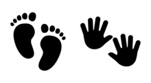 Nursery, Kinder Garden Symbol - Hands And Foot Of A Kid. Vector Icon.