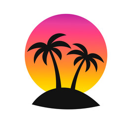 Wall Mural - Palm trees at sunset island. Colorful sunset sun symbol.