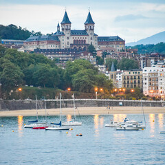 San Sebastian, Spain - 25 July 2021: Evening views of Seminario Diocesano and La Conca Bay