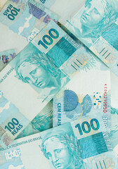 hundred reais bills background pattern. Brazilian money