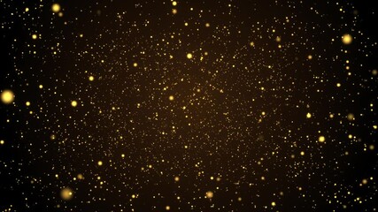 Wall Mural - Golden Dust Particles Background Bokeh Lights Background on Black Background 4k. Snow Particles Animation Gold dust particles fly slow motion in air. Birthday, new year, event, Christmas, Festival.