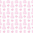 Vector seamless pattern with penis and hearts. White background with isolated elements.