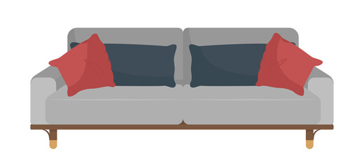 Poster - Modern sofa for living room semi flat color vector object. Full sized item on white. Contemporary couch. House furniture isolated modern cartoon style illustration for graphic design and animation